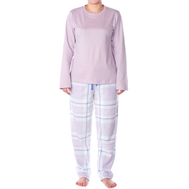 Alpine Swiss Womens Pajama Set Long Sleeve Shirt and Polar Fleece Pants Sleepwear, 1 of 9