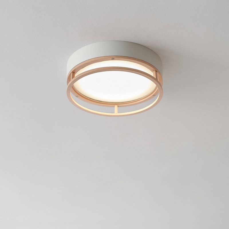 18.5W LED Integrated Matte White Outdoor Indoor Flush Mount Ceiling Light with Faux Wood Accent - Globe Electric, 5 of 9