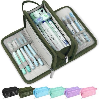 Fmeida Large Pencil Case, Big Capacity Pencil Pouch Pen Bag with 3 Compartment, Portable Canvas Stationery Organizer with Zipper