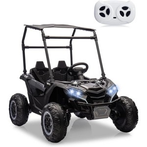 24V Kids Ride On Utv,2-Seater 4WD Electric Truck with Sun Shade, Remote Control, Led Lights, 4 Shock Absorbers - 1 of 4