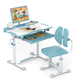 Tangkula Kid's Study Desk & Chair Set w/Tilt Desktop Book Stand Footrest Bar for Toddlers - 1 of 4