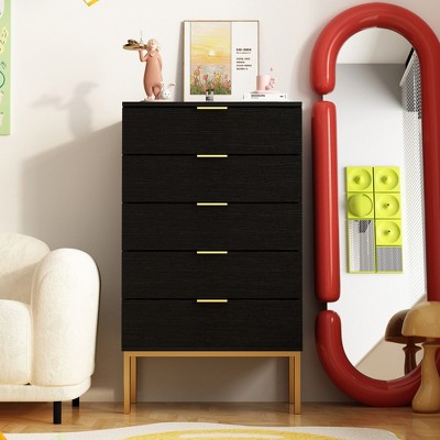 FUFU&GAGA 5-Drawer Storage Cabinet Black Vertical Rich storage space