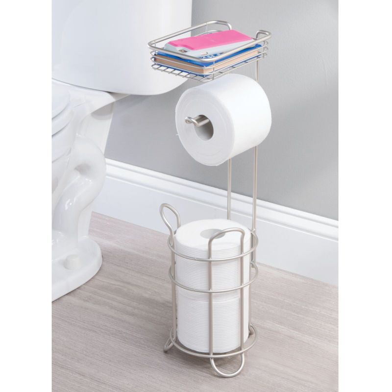 mDesign Steel Free Standing Toilet Paper Holder Stand and Dispenser, 2 of 4