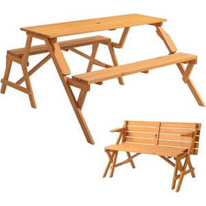VINGLI 2-in-1 Convertible Outdoor Picnic Table with Umbrella Hole, Bench Set for Garden, Patio - 1 of 4