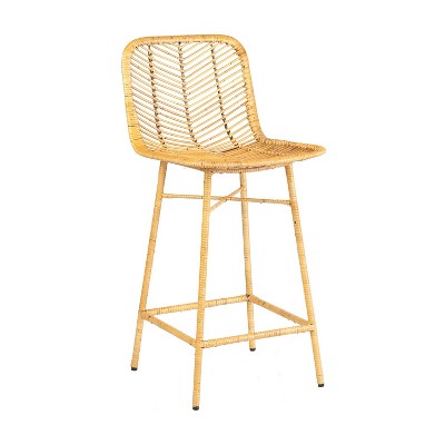 Set of 2 Paradiso Rattan Counter Height Barstool with Wrapped Metal Legs Natural - East At Main