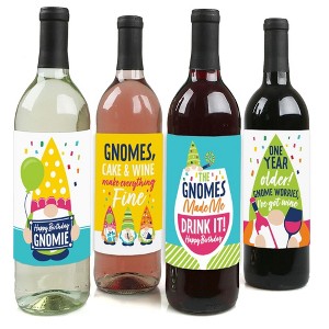 Big Dot of Happiness Gnome Birthday - Happy Birthday Party Decorations for Women and Men - Wine Bottle Label Stickers - Set of 4 - 1 of 4