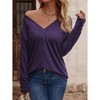 Women's Top V Neck Relaxed Fit Long Sleeve Button Cuff Casual Top - 3 of 4
