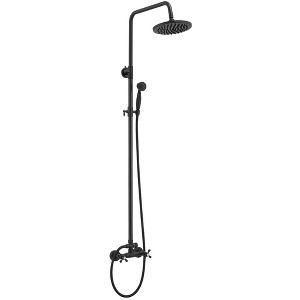 2-Spray Outdoor Wall Bar Shower Kit 8 in. Round Rain Shower Head with Hand Shower and 2 Cross Knobs - 1 of 4