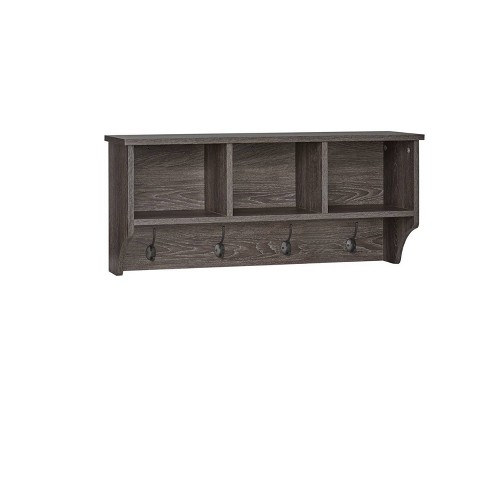 Woodbury Wall Shelf With Cubbies And Hooks Woodgrain - Riverridge