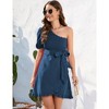 Womens One Shoulder Shirred Mini Dress Wedding Guest Dress One Sleeve Belted Dress with Ruffled Trim for Summer 2024 - 3 of 4