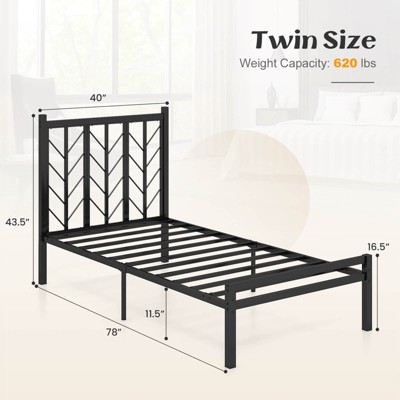 Black Twin Metal Platform Bed with Branch Headboard and Storage