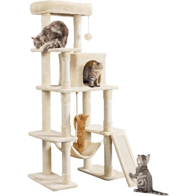 Large Multi-Level Cat Tree, 63 Inches Tall with Sisal-Covered Scratching Posts, Condo, Hammock