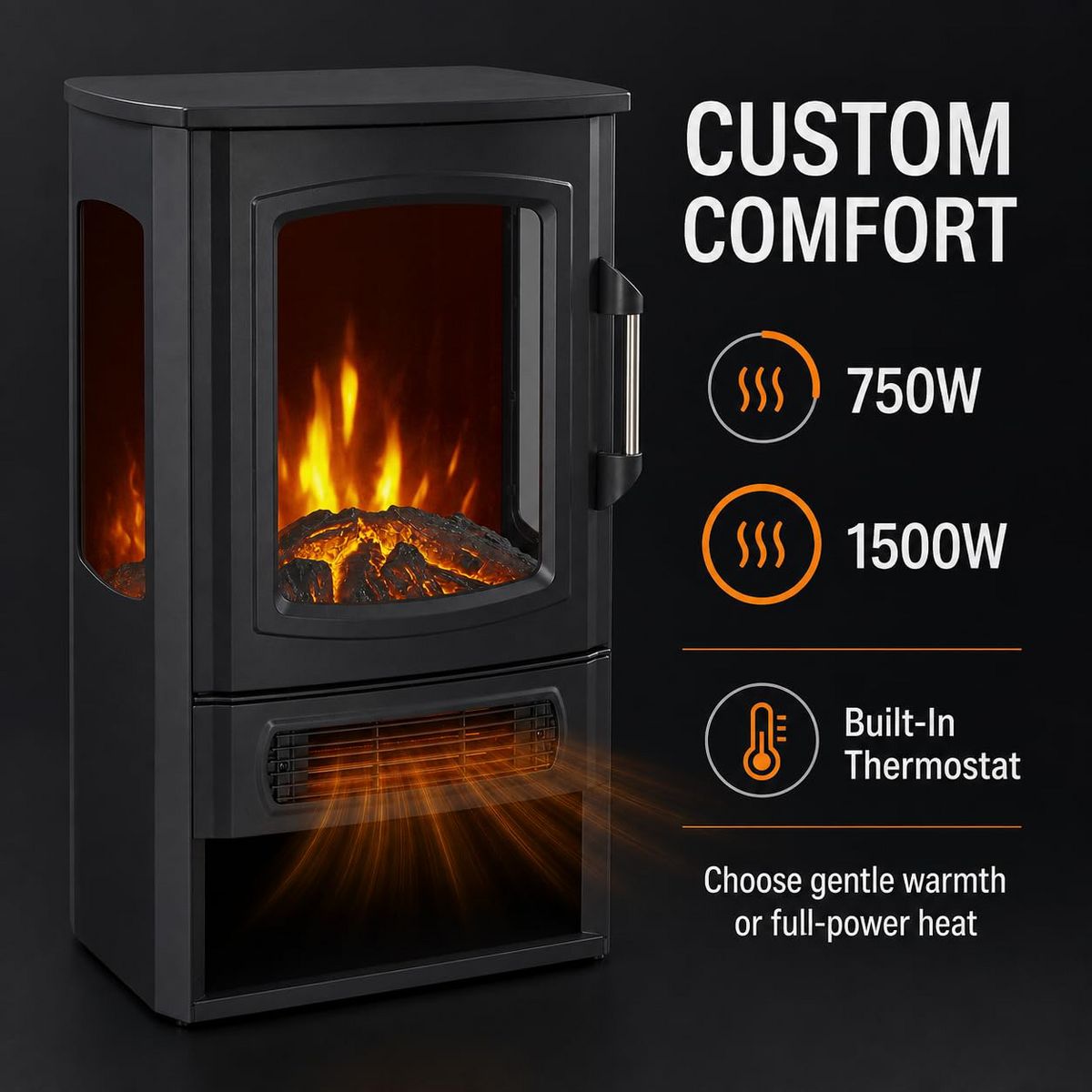 Garvee Three-Sided Electric Fireplace with Remote, 2-Stage with Heater, Thermostat & Timer, Adjustable Flame, Home & Kitchen Cozy Heating - thumbnail 4