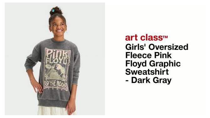 Girls' Oversized Fleece Pink Floyd Graphic Sweatshirt - art class™ Dark Gray, 2 of 5, play video