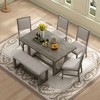 6-Piece Retro Dining Set, 1 Rectangular Table with Designed Trestle Base and 4 Upholstered Chairs and 1 Bench for Dining Room and Kitchen - 2 of 4
