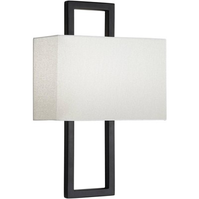 Possini Euro Design Modern Art Deco Wall Sconce Lighting Black Hardwired 15 1/2" High Fixture Faux Silk Shade for Bedroom Bathroom