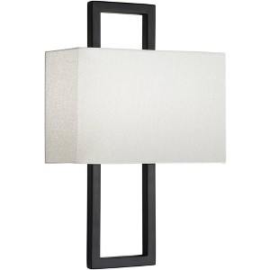 Possini Euro Design Modena Modern Art Deco Wall Light Sconce Black Hardwire 9 1/2" Fixture Silvery Faux Silk Shade for Bedroom Bathroom Vanity Reading - 1 of 4