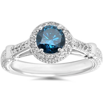 Pompeii3 1ct Cathedral Vintage Blue Diamond Engagement Ring 14K White Gold