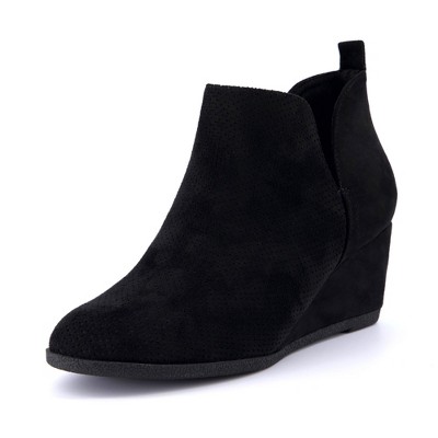 CUSHIONAIRE Women's Tito Wedge Bootie - Soft Vegan Suede, Memory Foam, Wide Width Available
