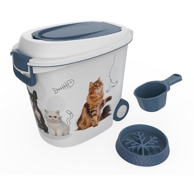 SEVOBAL Pet Bowl All-in-One Pet Food Storage, Feeding Set with Airtight Container with Slow-Feeder Bowl for Pet Owner, Blue, 20.83"*14.21"*15.91"
