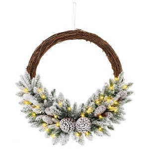 Costway 1/2 PCS 24 Inch Christmas Wreath with 65 Branch Tips 8 Natural Pine Cones 6 Lighting Modes - 1 of 4