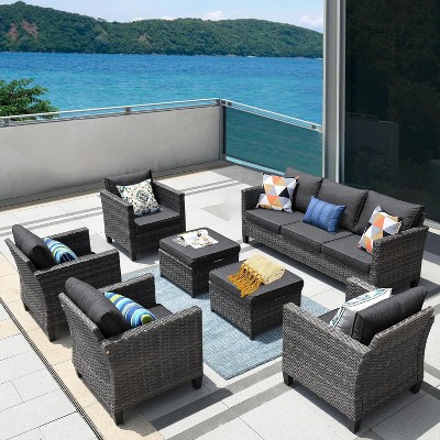 XIZZI Patio Furniture Set 7 Pieces Outdoor Conversation Sets Wicker Sectional Couch Set with Chairs for Garden Backyard Porch