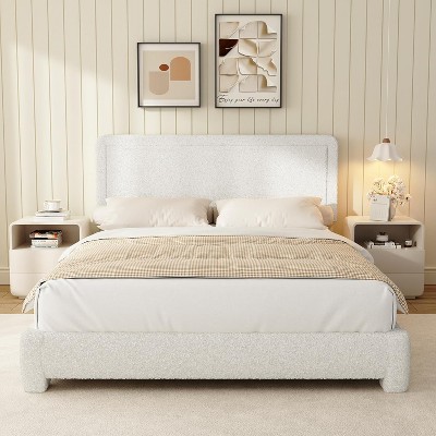 Dyonery Boucle Bed Frame with Adjustable Headboard, Soft Cloud Bed Frame with Teddy Fabric & Anti-Collision Rounded Corners, Easy Assembly