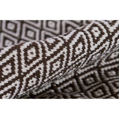 Brown and White Hand Woven Synthetic Diamond Pattern Rug