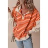 Orange Stripe Color Block Loose Fit Collared Drop Shoulder Sweatshirt - 2 of 4