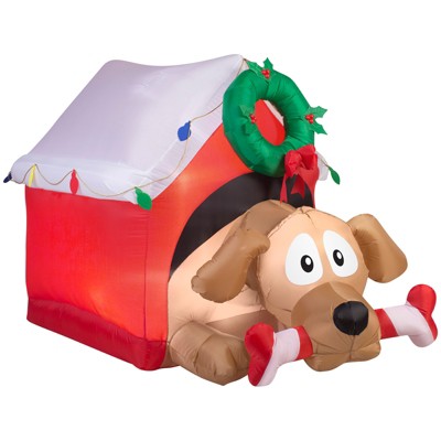Gemmy Animated Christmas Airblown Inflatable Dog w/Candy Cane Bone, 3.5 ft Tall, Multicolored