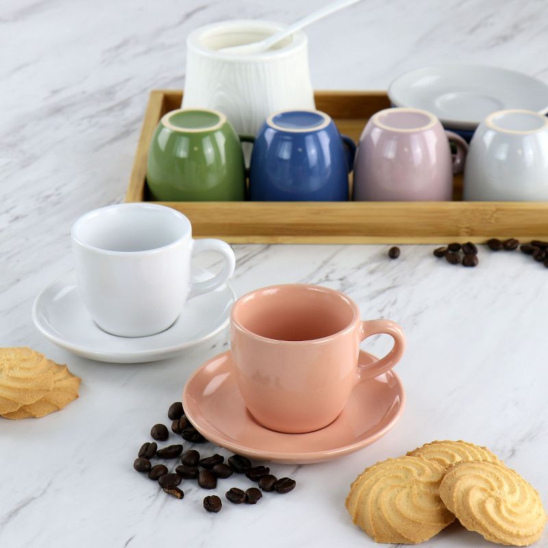 Mr. Coffee 12 Piece 3oz Stoneware Espresso Cup and Saucer Set in Assorted Colors, 2 of 9