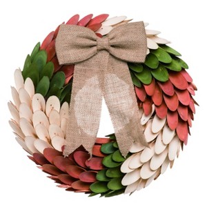 Transpac Wood 15.75 in. Multicolor Autumn Curl Leaves Bow Wreath - 1 of 2