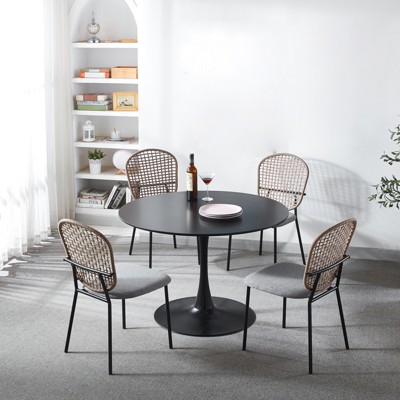 5 Pieces Dining Table Set for 4, Round Kitchen Table Set with 4 Upholstered Chairs, Wood Kitchen Breakfast Table Set for Kitchen Living Room