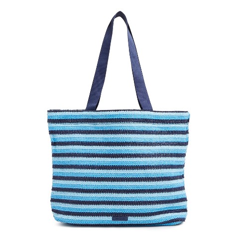 Vera Bradley Women's Outlet Straw Vera Tote Bag Wave Stripe