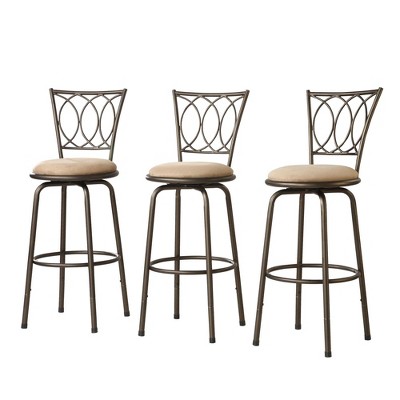 Set of 3 Camilla Adjustable Swivel Barstool Scroll Back Peat Brown - Inspire Q