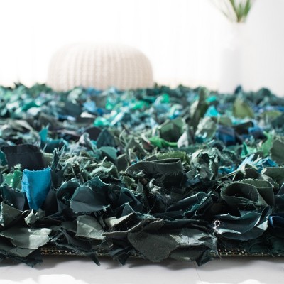 Handmade Green Multi Tufted Shag Square Area Rug