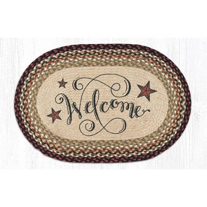 Earth Rugs Welcome Barn Stars Oval Rug – 20"x30" Hand-Braided Jute Accent Mat with Folk Star & Rustic Farmhouse Design - 1 of 3