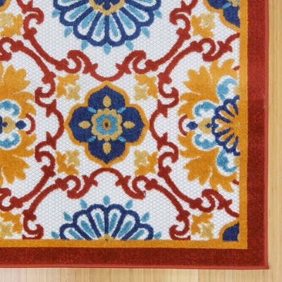 Fosel Chora Red and Ivory Floral Outdoor Rug