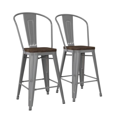 24" Lio Metal Counter Height Barstool with Wood Seat Silver - Room & Joy