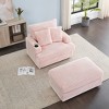 TiramisuBest 39-Inch Spring Upholstered Armchair and Ottoman Set,Pink Corduroy Fabric, with Cup Holder and 2 Toss Pillows - 4 of 4