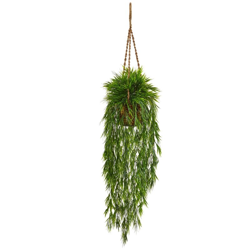 43&#34; x 16&#34; Artificial Bamboo Plant in Hanging Basket Brown - Nearly Natural, 1 of 5