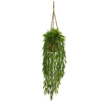 43" x 16" Artificial Bamboo Plant in Hanging Basket Brown - Nearly Natural