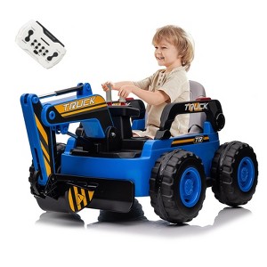 Ride On Excavator for Kids, 4WD Electric Excavator Toy, 12V Battery Powered Construction Truck Digger with Remote Control - 1 of 4