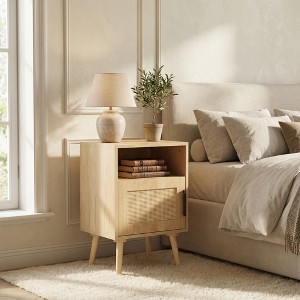 Airsurfer Compact Natural Wood Nightstand Mid-Century Modern Nightstand Bedroom Storage for Bedroom Organization - 1 of 4