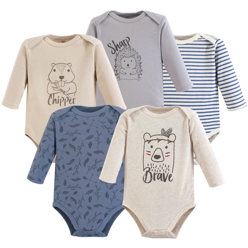 Yoga Sprout Cotton Long-Sleeve Bodysuits 5pk, Wild Woodland, 1 of 2