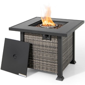 Costway 32'' Propane Fire Pit Table 50,000 BTU Square Firepit Heater w/ Lava Rocks Cover - 1 of 4
