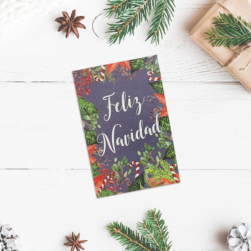 48 Pack (8 of Each) Feliz Navidad Spanish Christmas Cards with Envelopes, 4 x 6 inches, 6 Assorted Designs Merry Xmas Festive Themed Greeting, 2 of 7