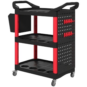 3-Tier Rolling Tool Cart, 200 LBS Capacity Plastic Utility Cart with Side Shelf and Bucket - 1 of 4