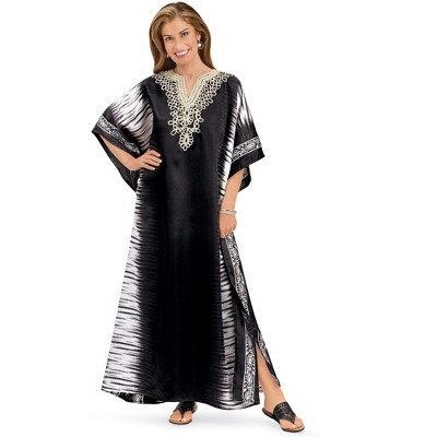 Collections Etc Comfortable Embroidered Satiny Printed Caftan