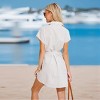 Women's White Striped Collared Button Front Mini Dress - Cupshe - 4 of 4